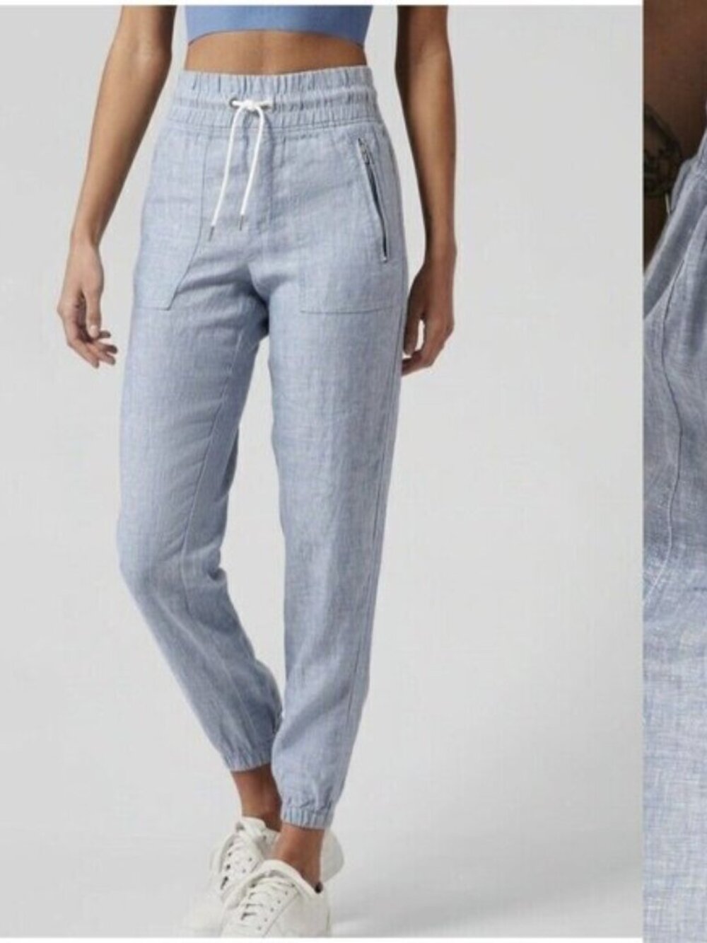 ATHLETA cabo linen jogger pants in chambray blue (sz0)